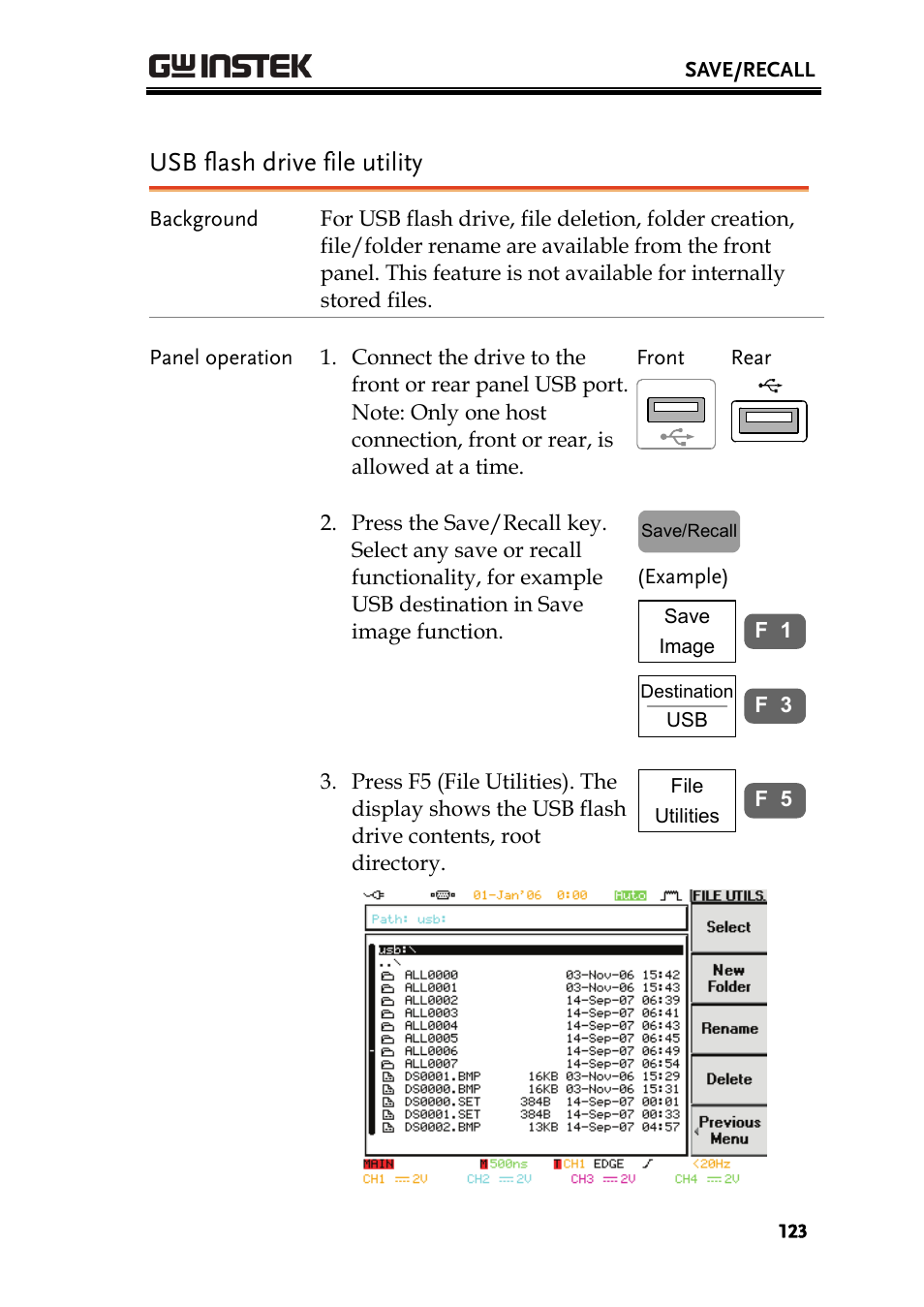 Usb flash drive file utility | GW Instek GDS-2000 series Uer manual User Manual | Page 123 / 174