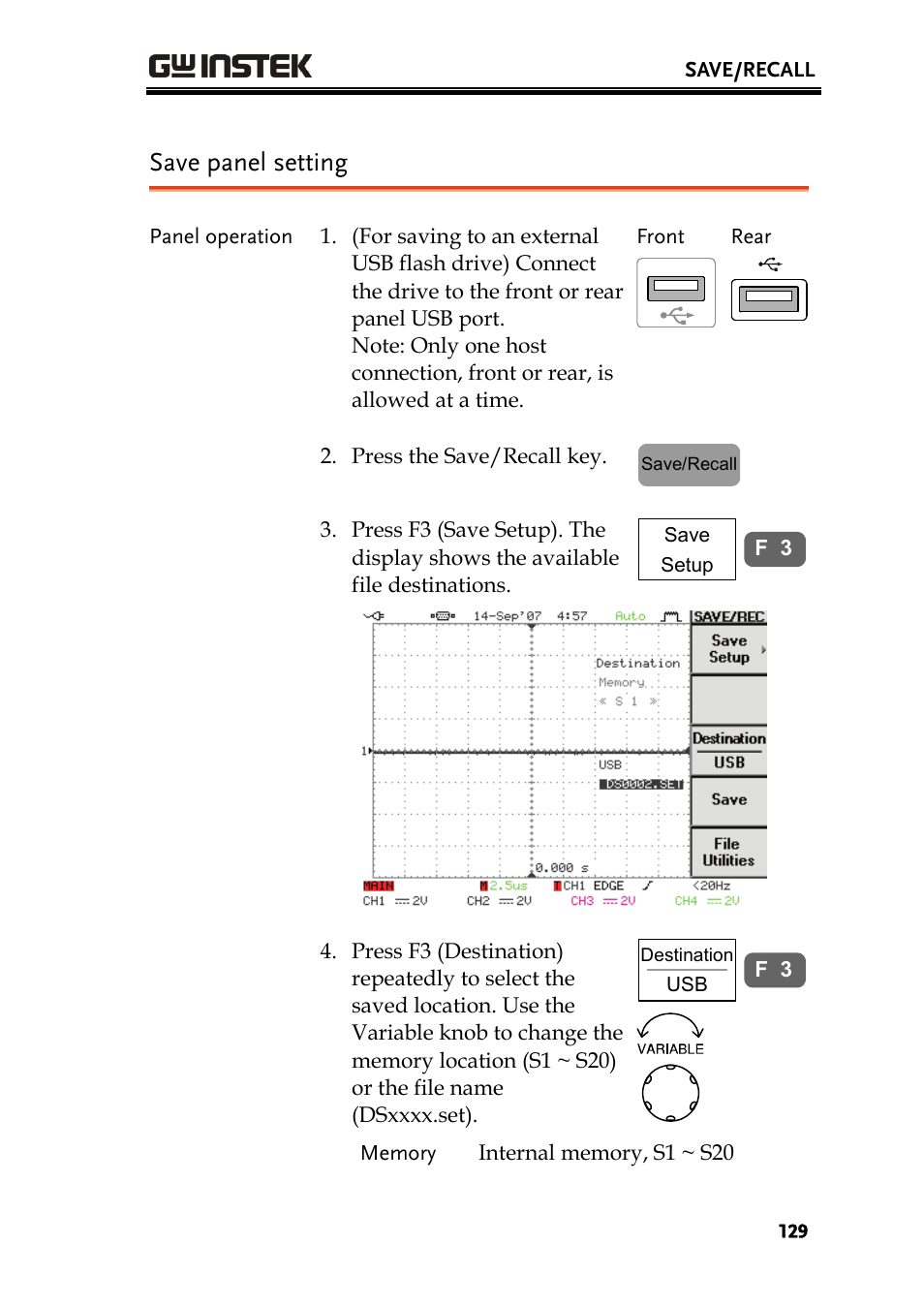 Save panel setting | GW Instek GDS-2000 series Uer manual User Manual | Page 129 / 174
