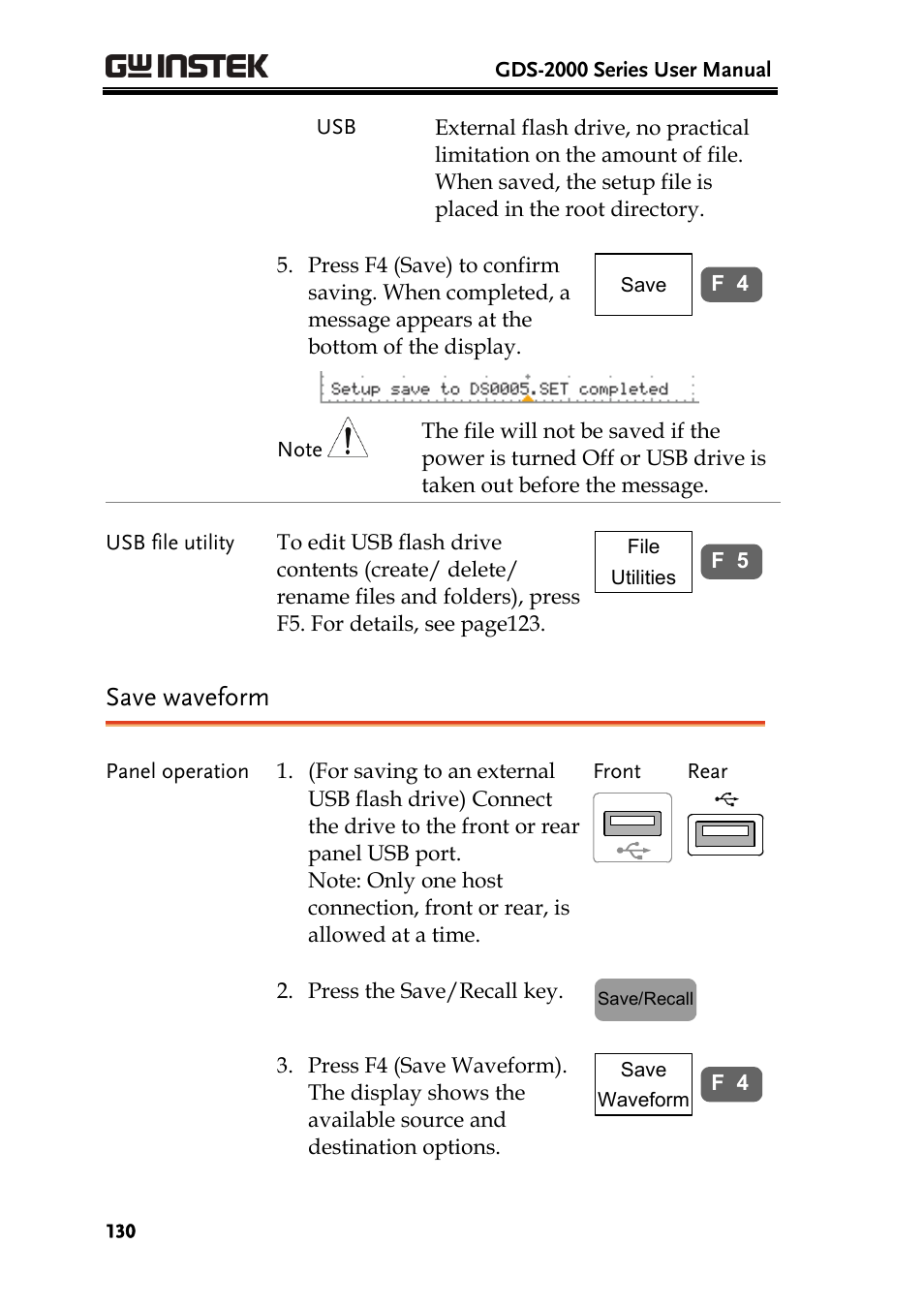 Save waveform | GW Instek GDS-2000 series Uer manual User Manual | Page 130 / 174