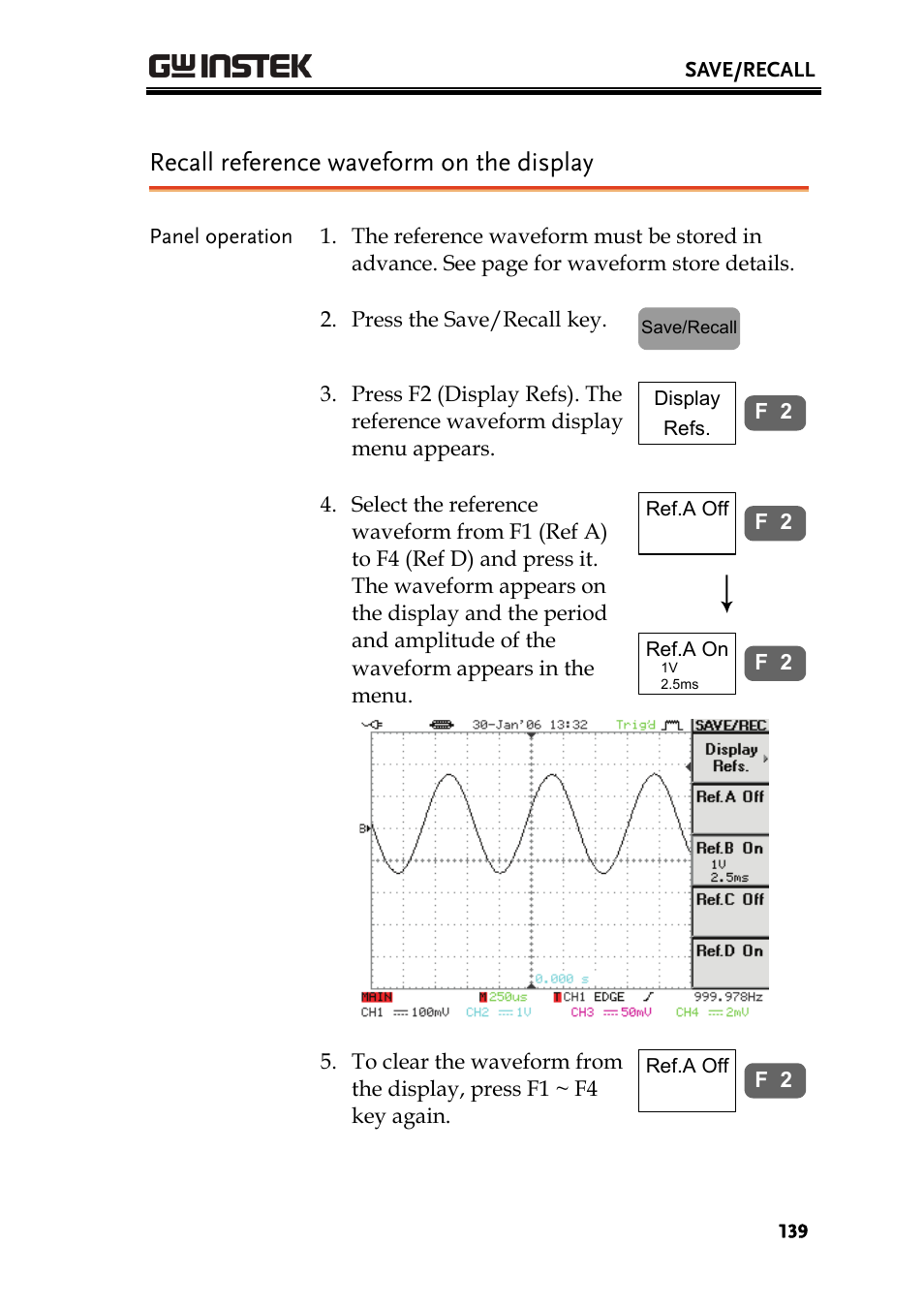 Recall reference waveform on the display | GW Instek GDS-2000 series Uer manual User Manual | Page 139 / 174