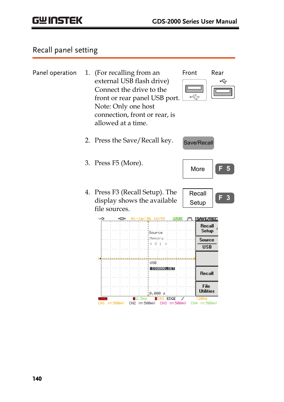 Recall panel setting | GW Instek GDS-2000 series Uer manual User Manual | Page 140 / 174