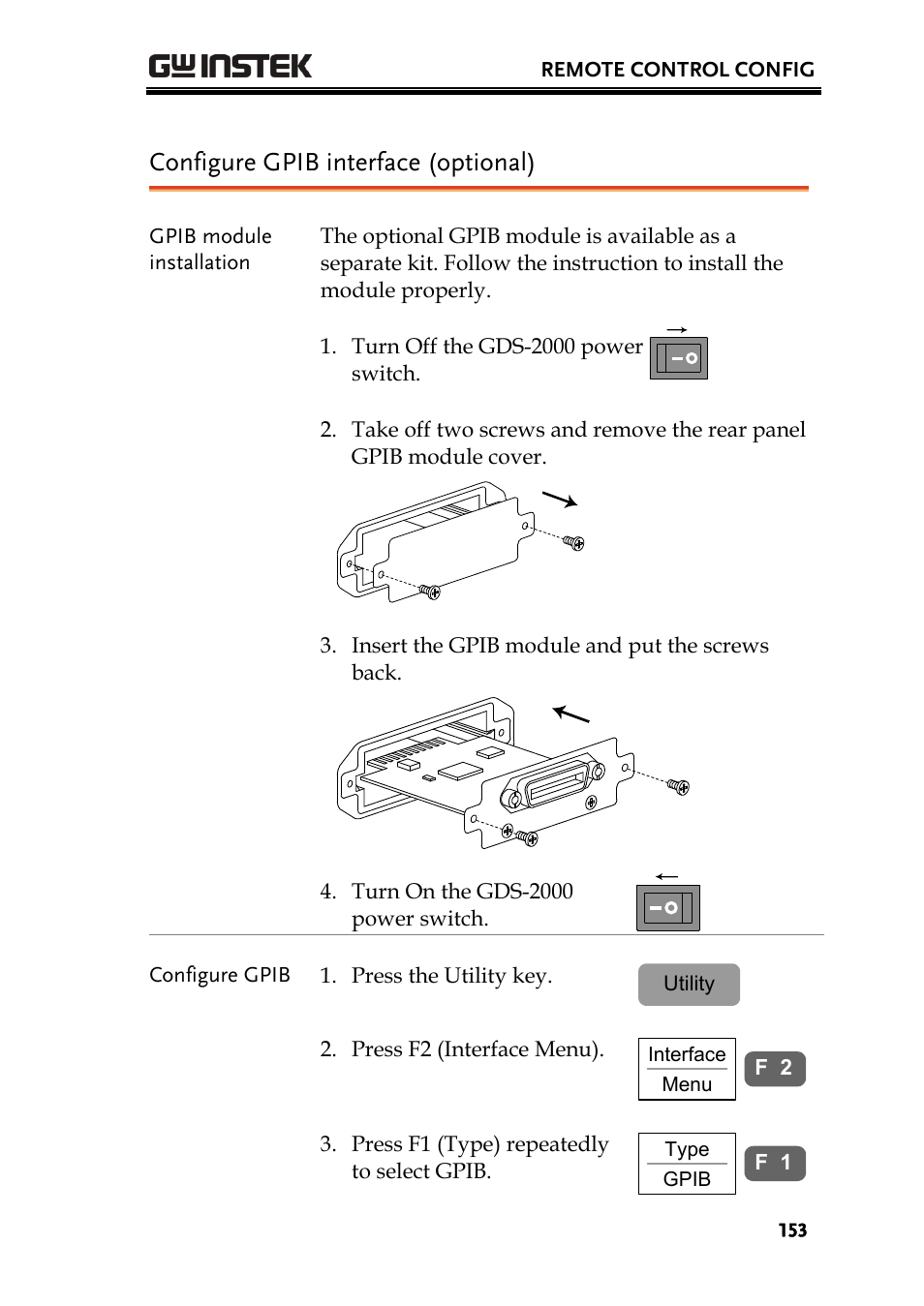 Configure gpib interface (optional) | GW Instek GDS-2000 series Uer manual User Manual | Page 153 / 174