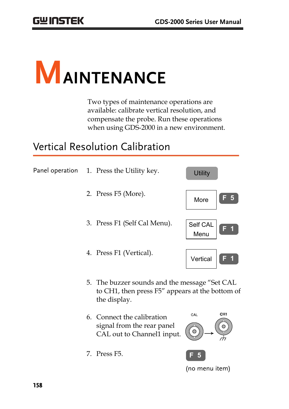 Aintenance, Vertical resolution calibration | GW Instek GDS-2000 series Uer manual User Manual | Page 158 / 174