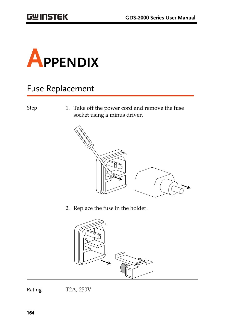 Ppendix, Fuse replacement | GW Instek GDS-2000 series Uer manual User Manual | Page 164 / 174
