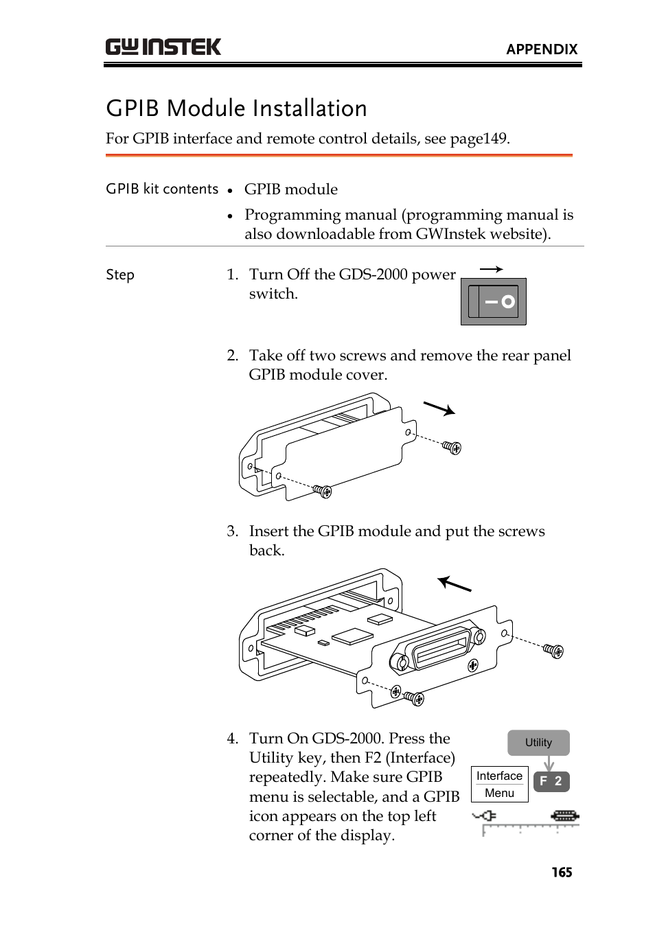 Gpib module installation | GW Instek GDS-2000 series Uer manual User Manual | Page 165 / 174