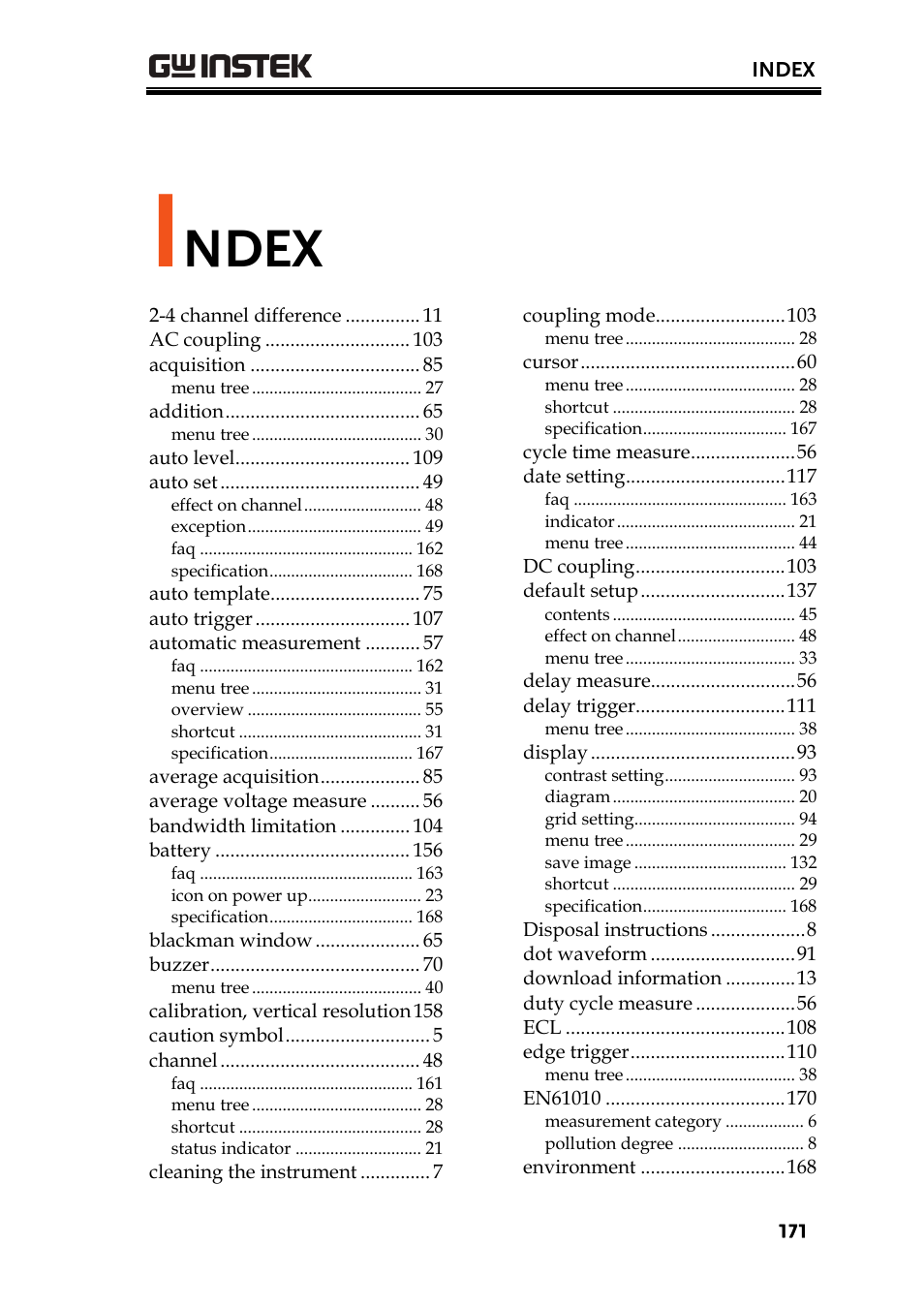 Ndex | GW Instek GDS-2000 series Uer manual User Manual | Page 171 / 174
