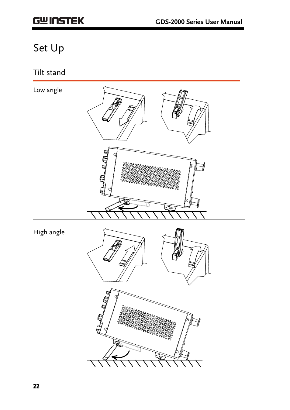 Set up, Tilt stand | GW Instek GDS-2000 series Uer manual User Manual | Page 22 / 174