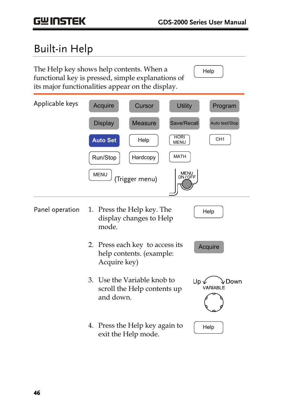 Built-in help | GW Instek GDS-2000 series Uer manual User Manual | Page 46 / 174