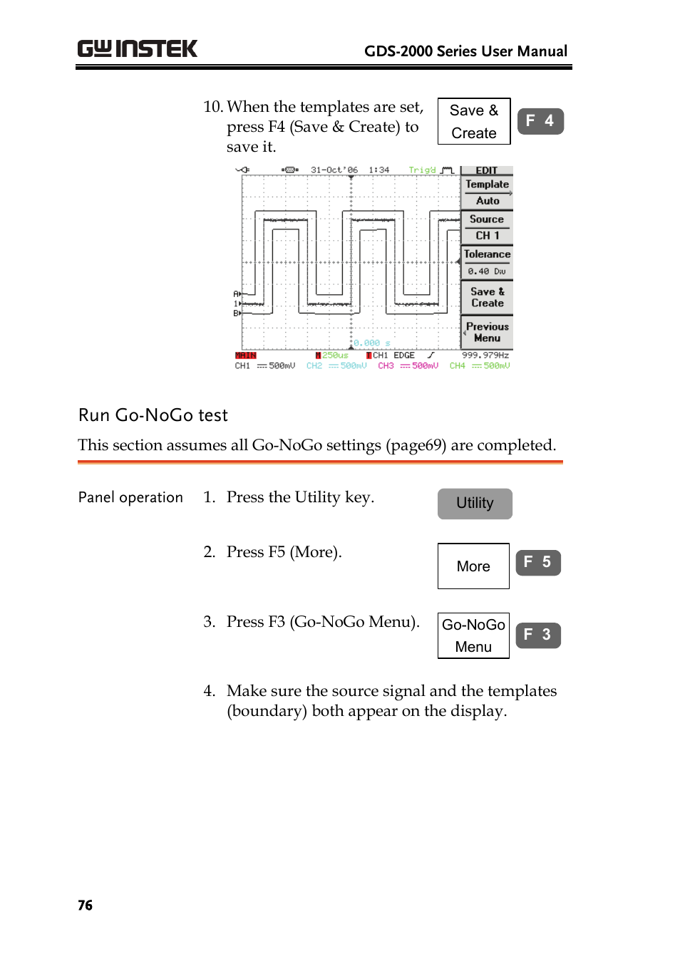 Run go-nogo test | GW Instek GDS-2000 series Uer manual User Manual | Page 76 / 174
