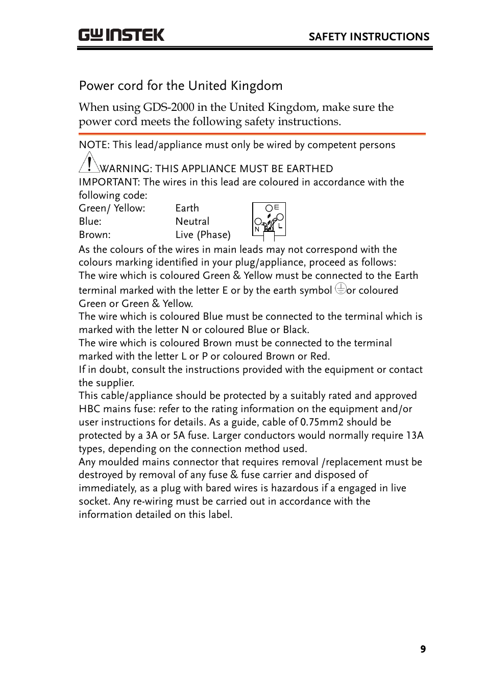 Power cord for the united kingdom | GW Instek GDS-2000 series Uer manual User Manual | Page 9 / 174