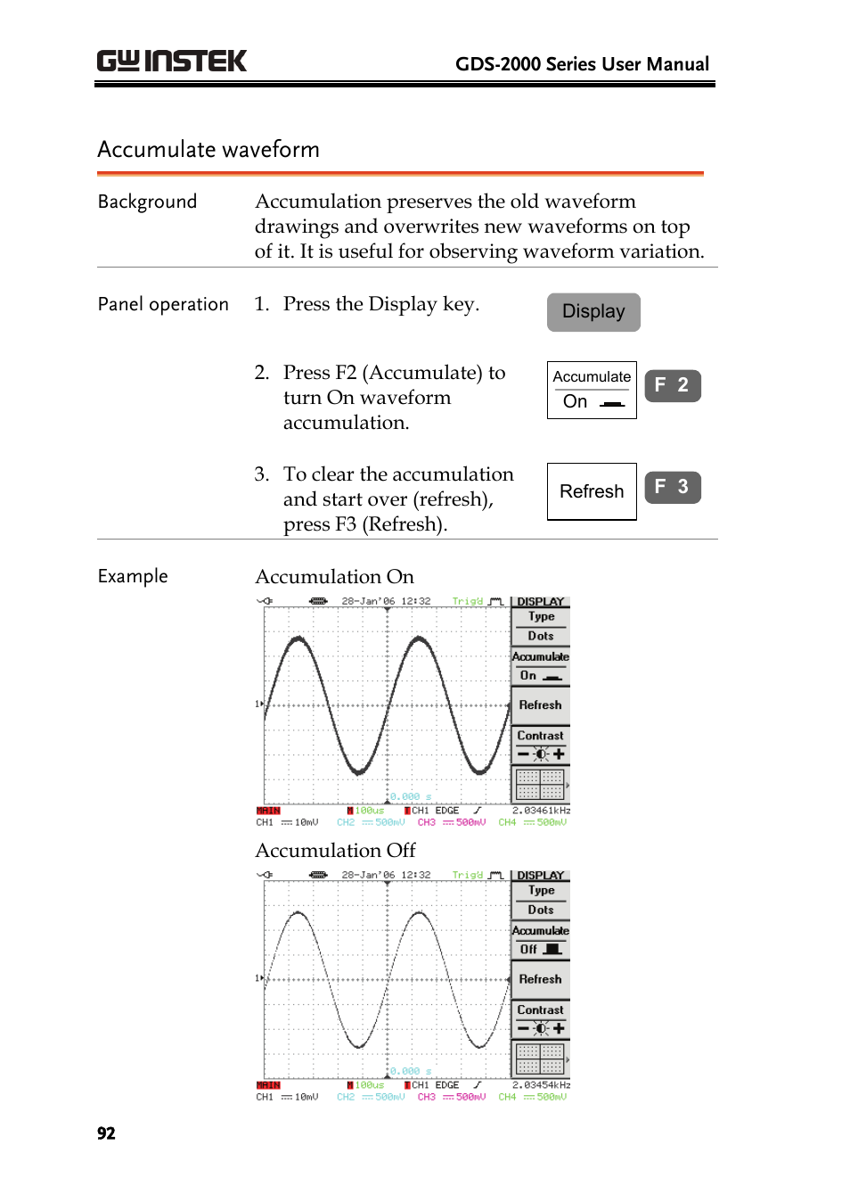 Accumulate waveform | GW Instek GDS-2000 series Uer manual User Manual | Page 92 / 174