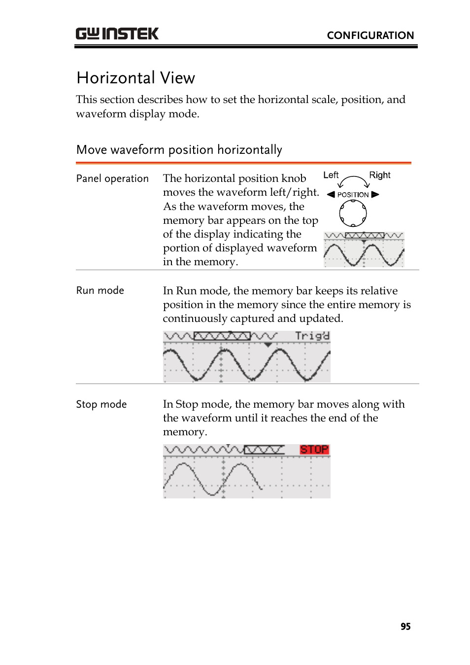 Horizontal view, Move waveform position horizontally | GW Instek GDS-2000 series Uer manual User Manual | Page 95 / 174