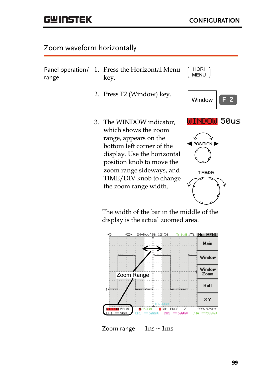 Zoom waveform horizontally | GW Instek GDS-2000 series Uer manual User Manual | Page 99 / 174