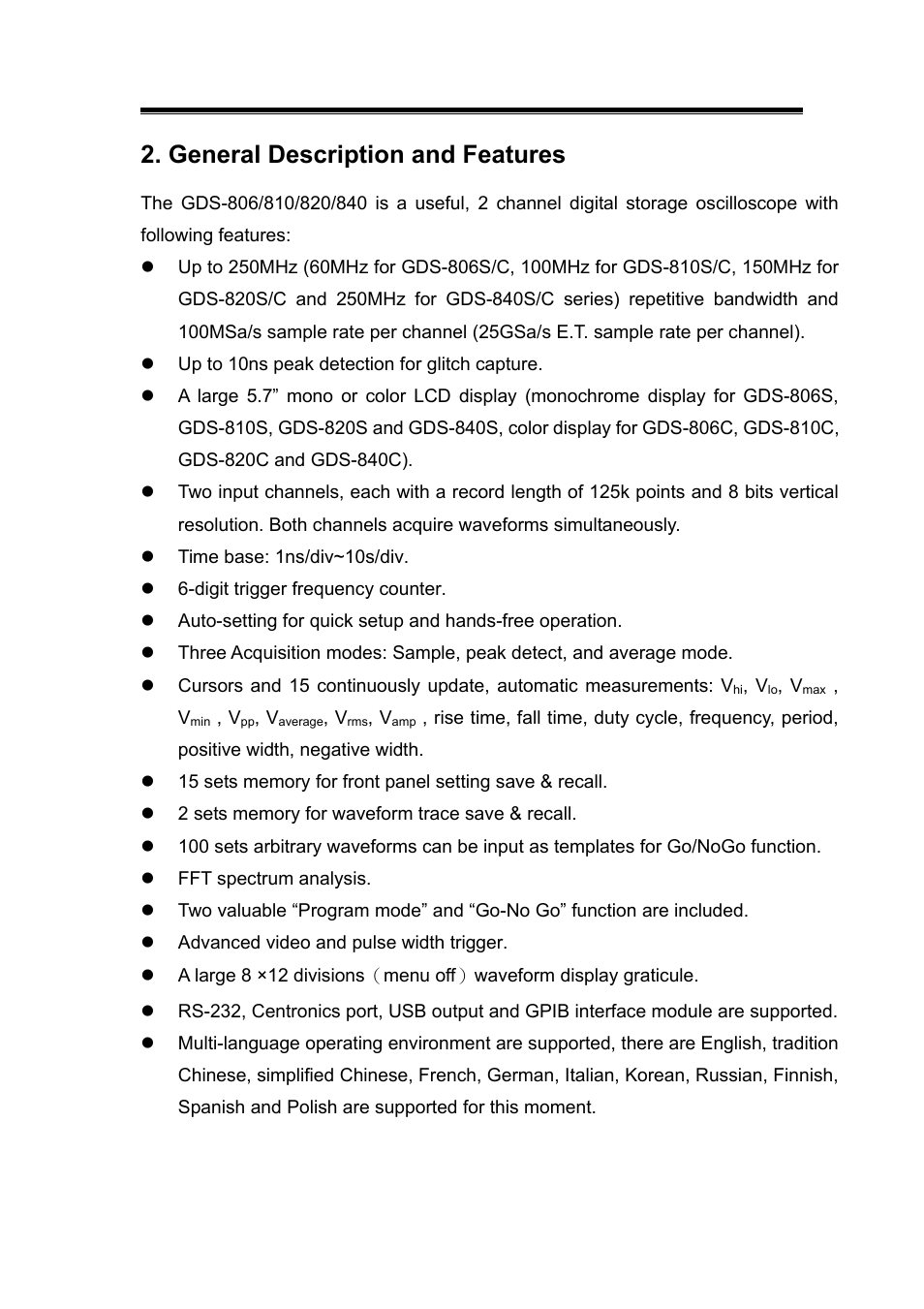 General description and features | GW Instek GDS-800 Series User Manual User Manual | Page 7 / 83