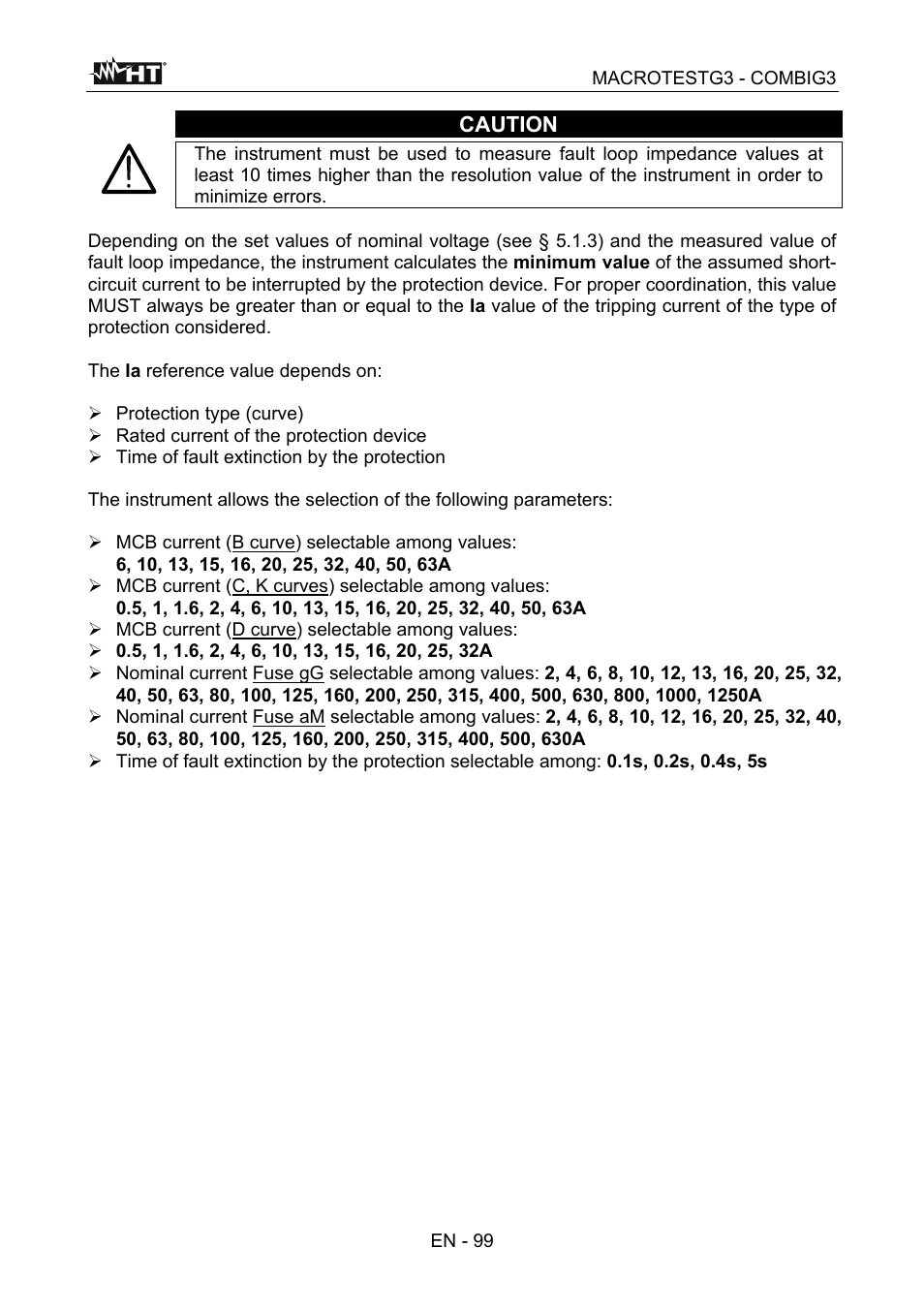 Caution | HT instruments MACROTEST G3 User Manual | Page 100 / 108