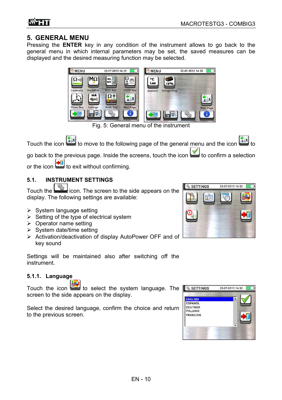 General menu | HT instruments MACROTEST G3 User Manual | Page 11 / 108