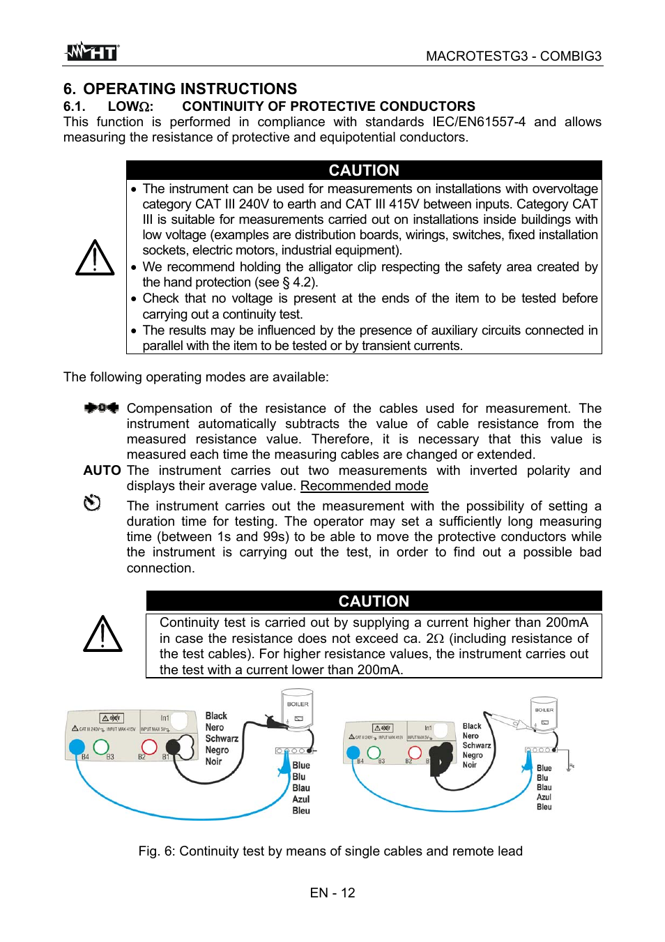 Operating instructions, Caution | HT instruments MACROTEST G3 User Manual | Page 13 / 108