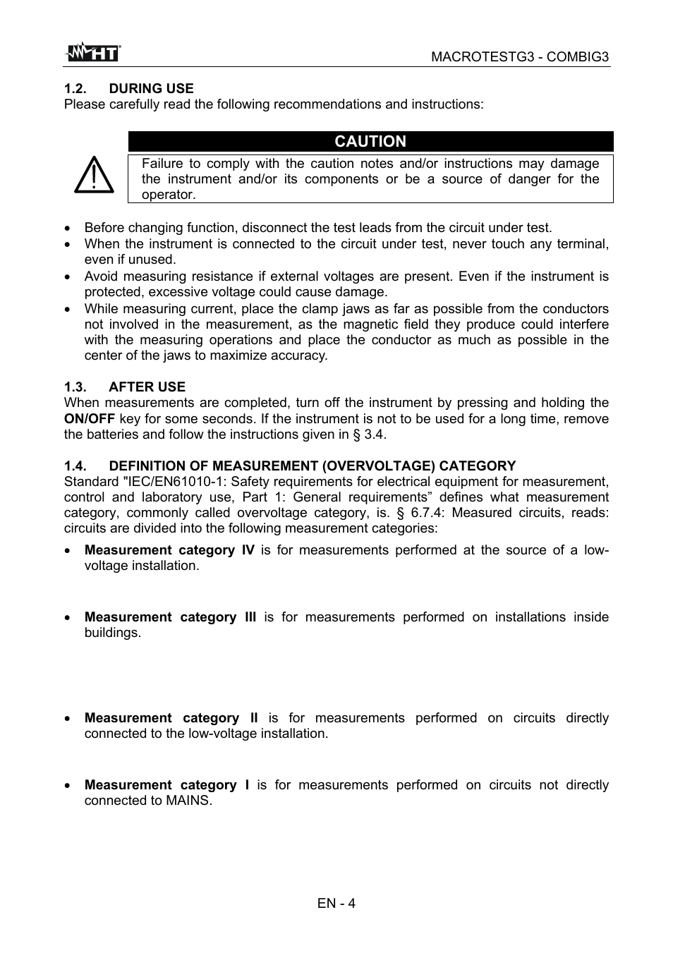 Caution | HT instruments MACROTEST G3 User Manual | Page 5 / 108
