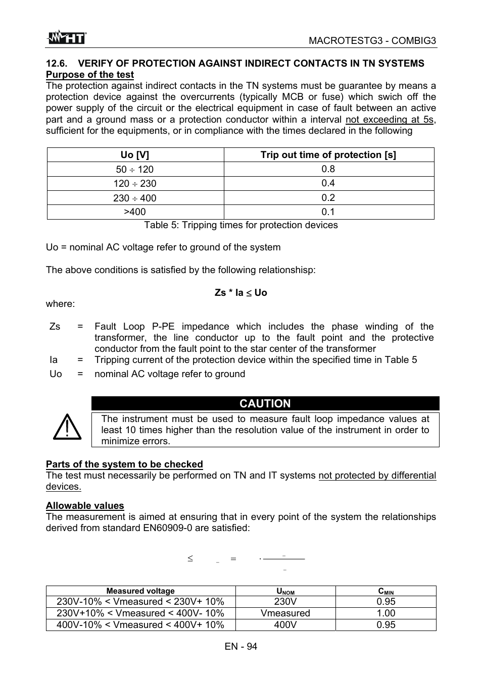 Caution | HT instruments MACROTEST G3 User Manual | Page 95 / 108