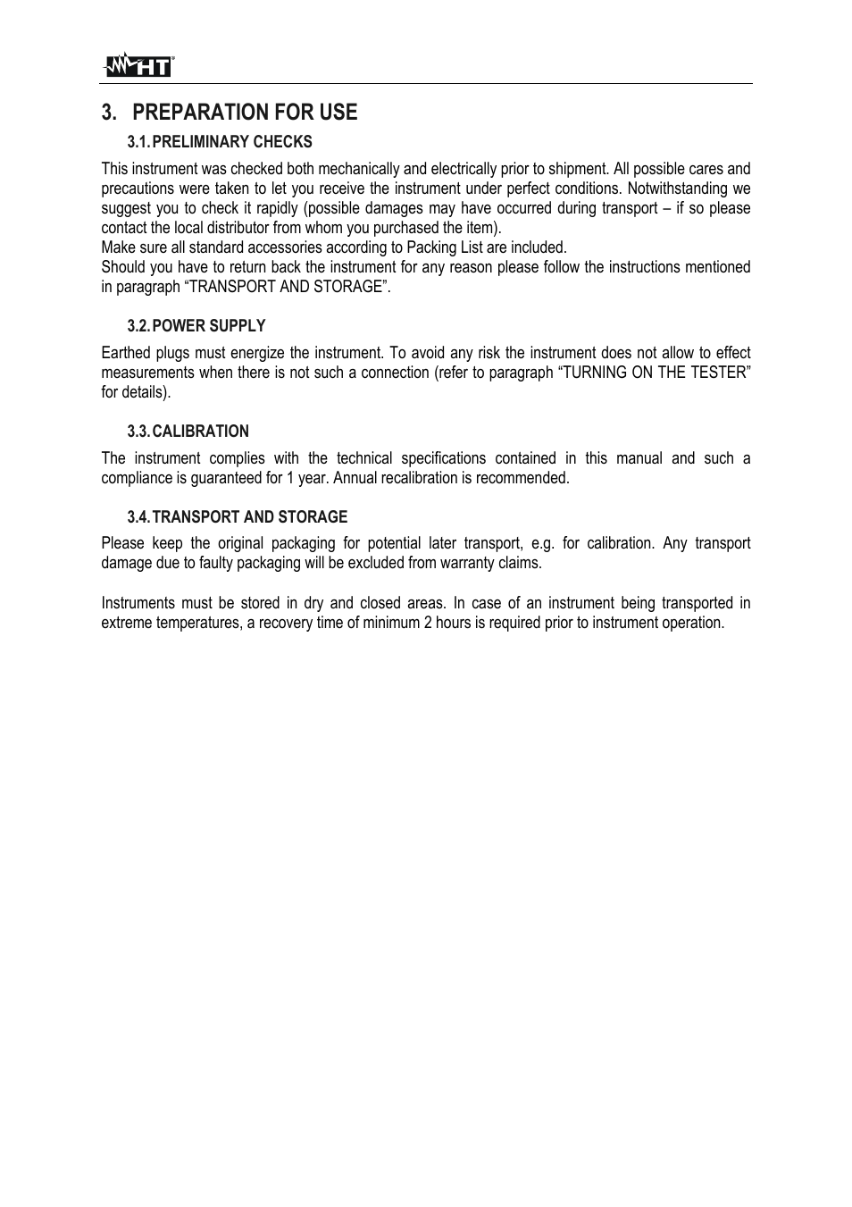 Preparation for use | HT instruments FULLTEST3 User Manual | Page 10 / 92
