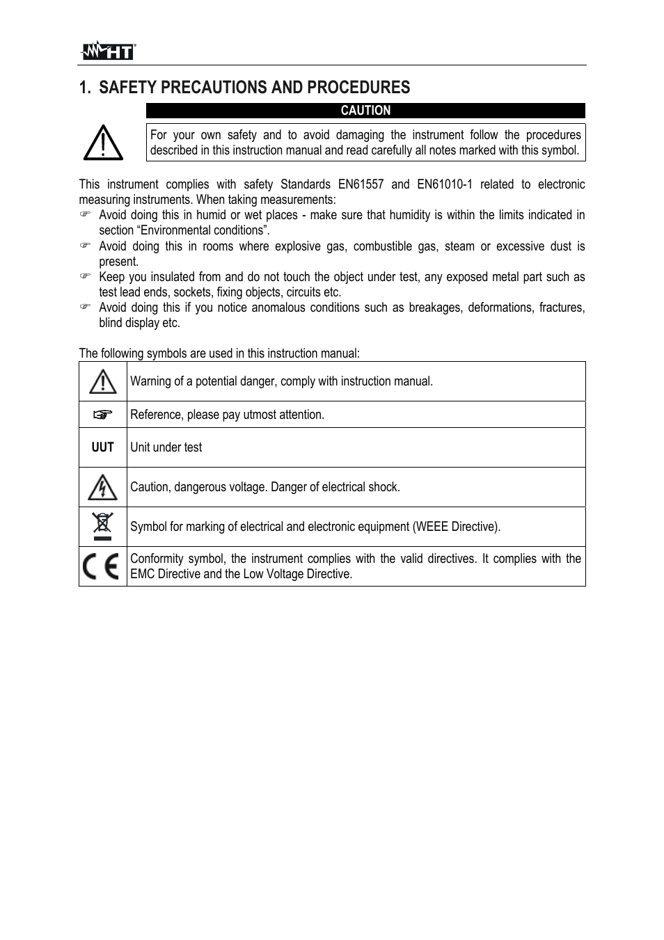 Safety precautions and procedures | HT instruments FULLTEST3 User Manual | Page 4 / 92