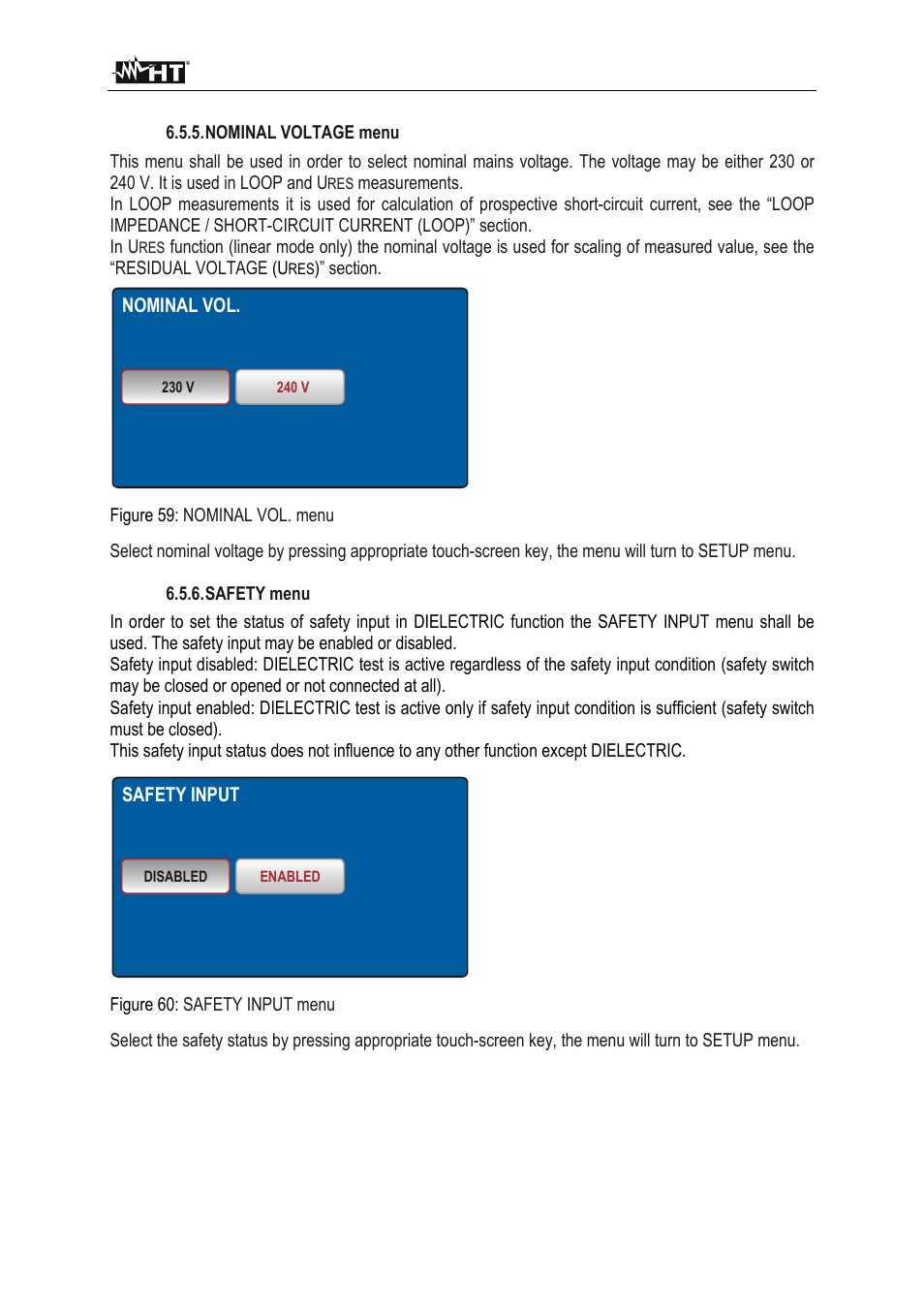 Nominal vol, Safety input | HT instruments FULLTEST3 User Manual | Page 70 / 92