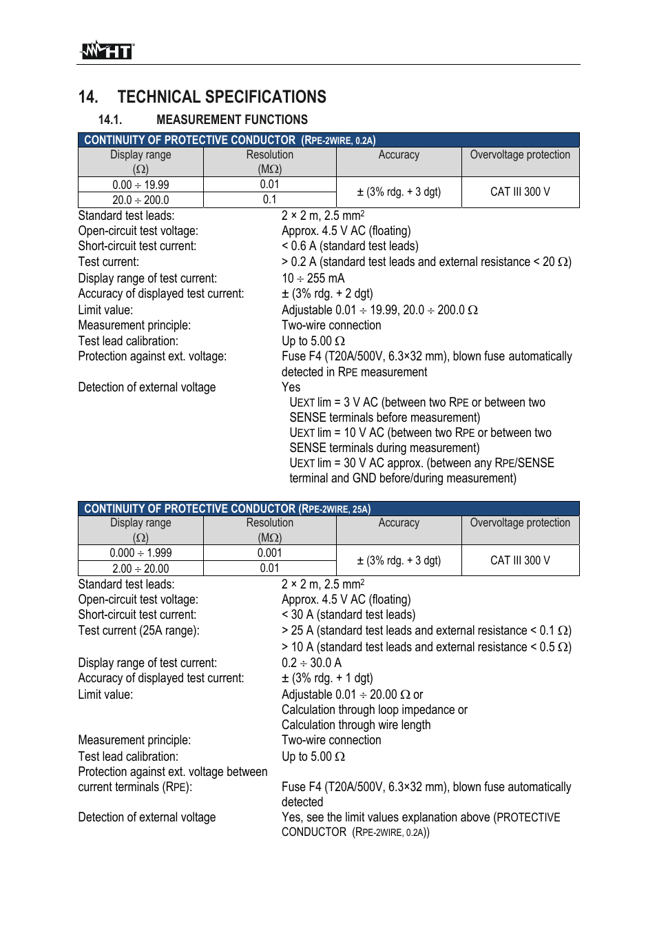 Technical specifications | HT instruments FULLTEST3 User Manual | Page 79 / 92