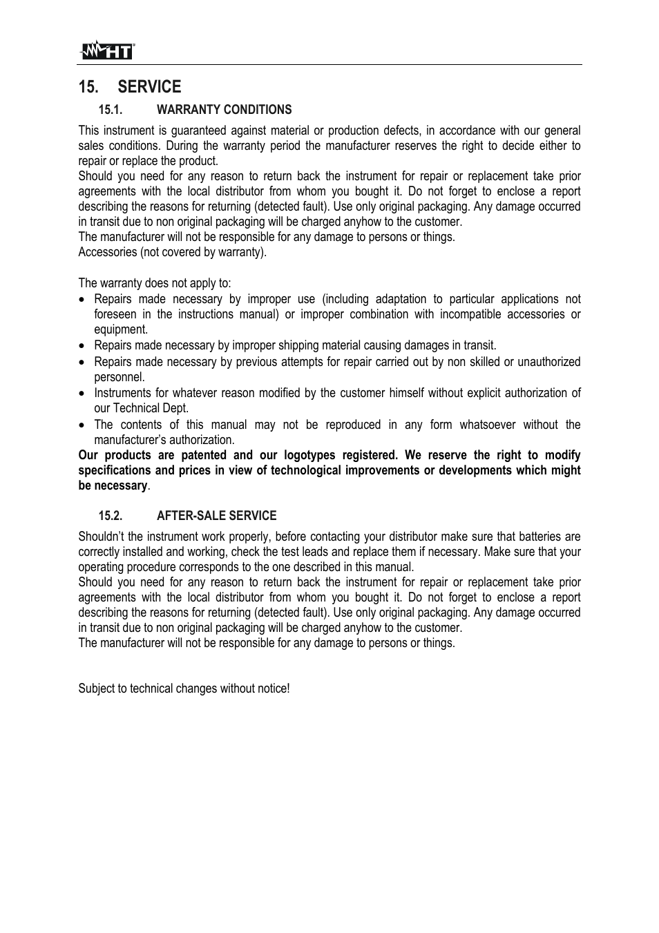 Service | HT instruments FULLTEST3 User Manual | Page 91 / 92