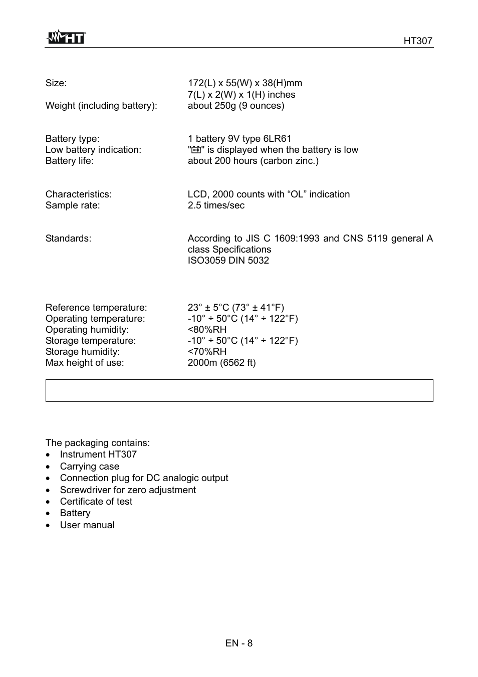 HT instruments HT307 User Manual | Page 9 / 11