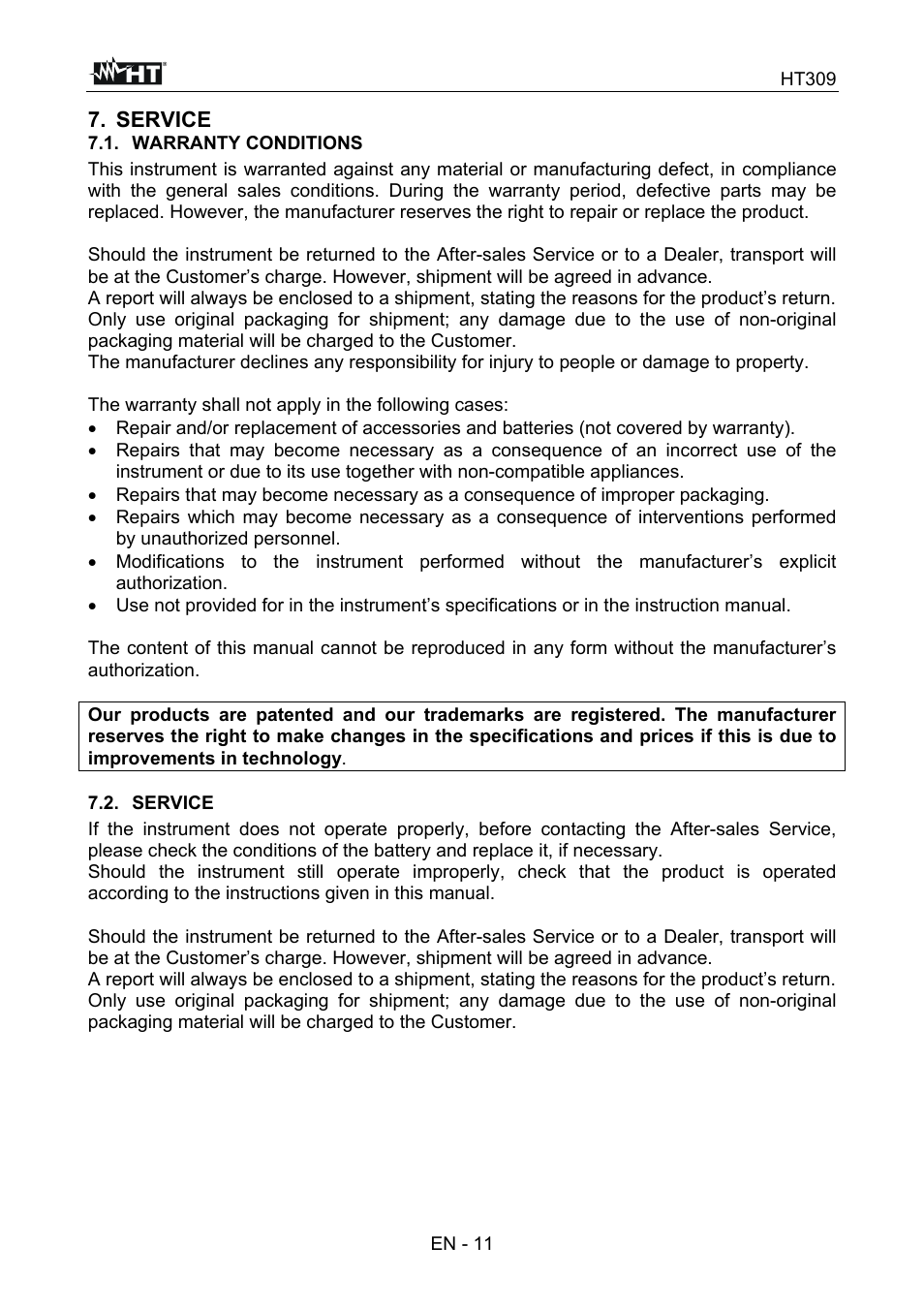 HT instruments HT309 User Manual | Page 12 / 13