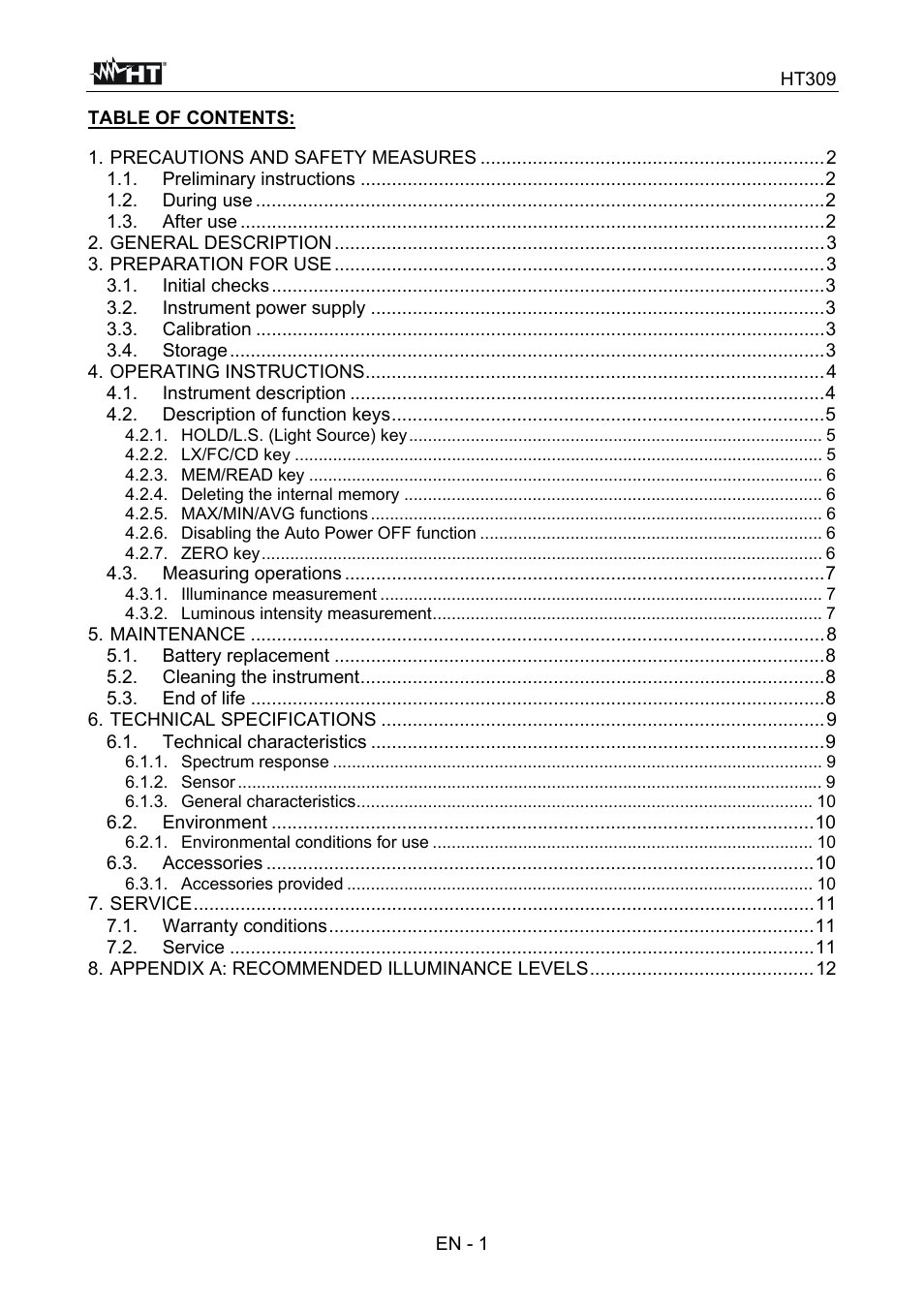 HT instruments HT309 User Manual | Page 2 / 13