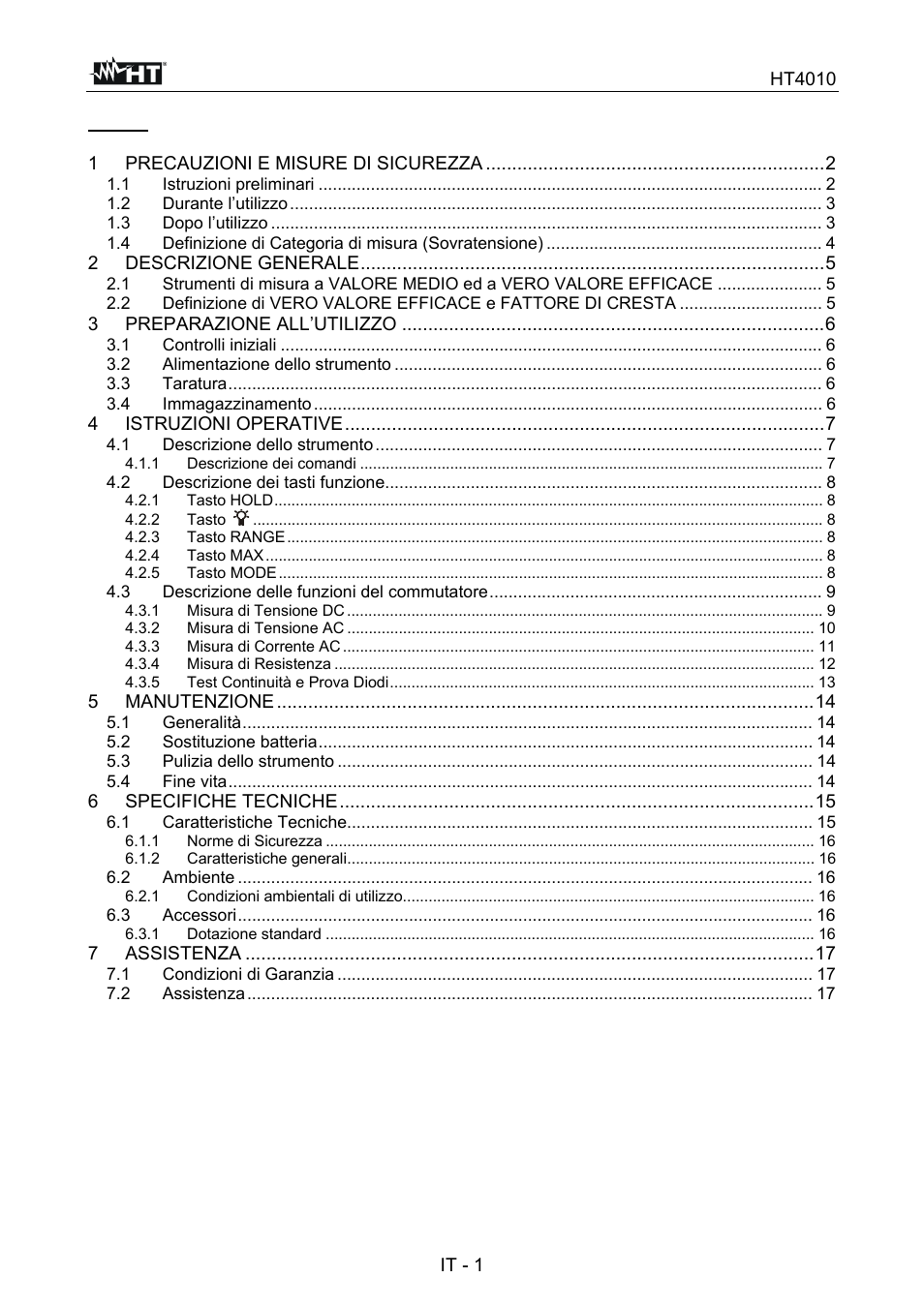 HT instruments HT4010 User Manual | Page 4 / 76