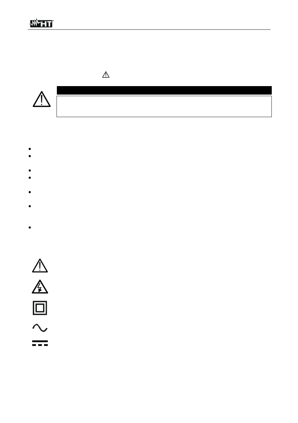 Precauzione e misure di sicurezza, Attenzione | HT instruments HT4012 User Manual | Page 7 / 84