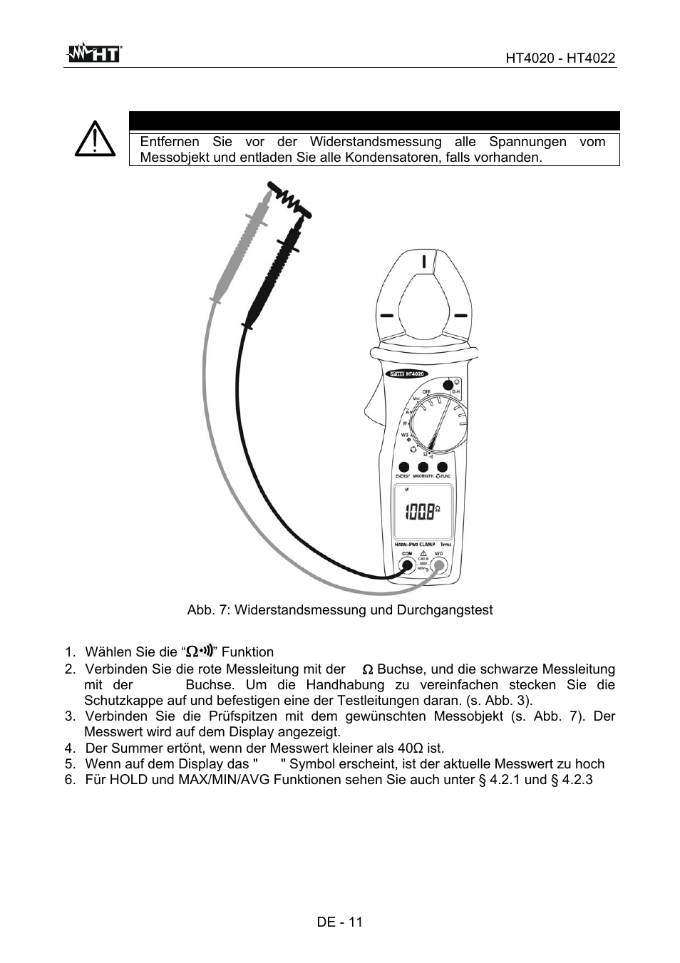 Warnung | HT instruments HT4022 User Manual | Page 104 / 152