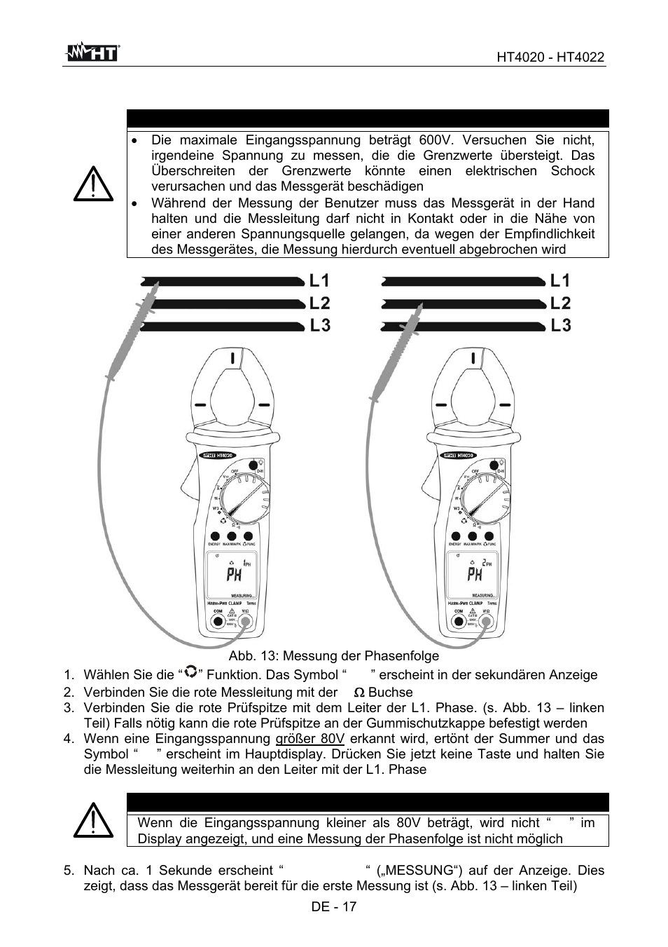 Warnung | HT instruments HT4022 User Manual | Page 110 / 152