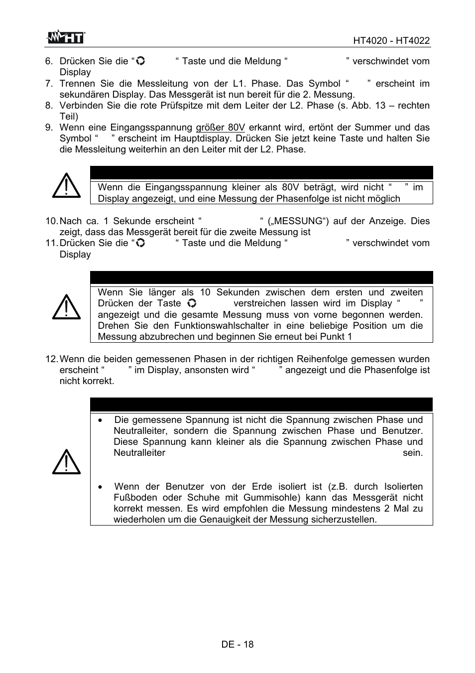 Warnung | HT instruments HT4022 User Manual | Page 111 / 152