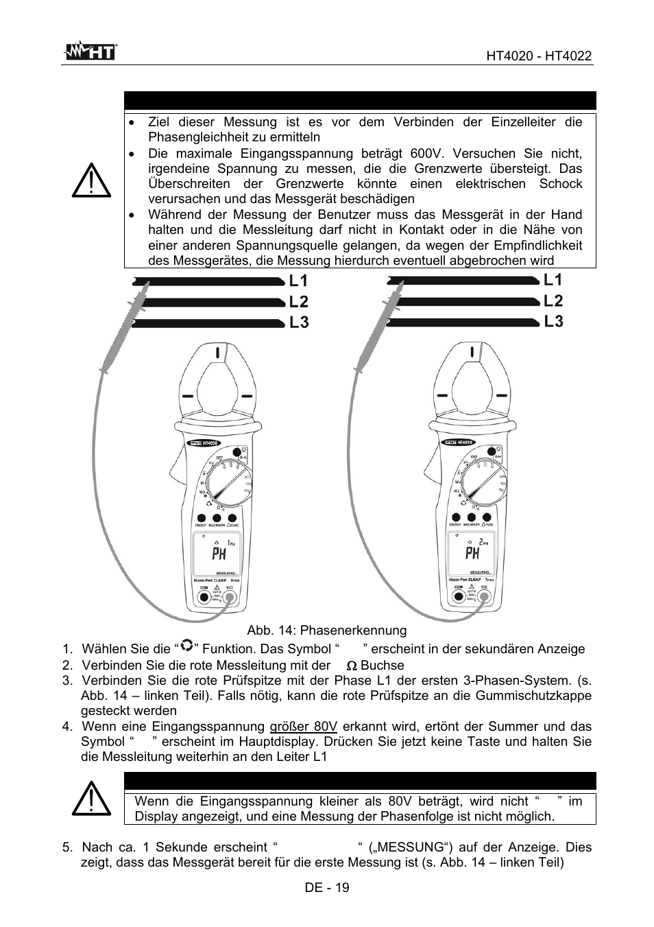 Warnung | HT instruments HT4022 User Manual | Page 112 / 152