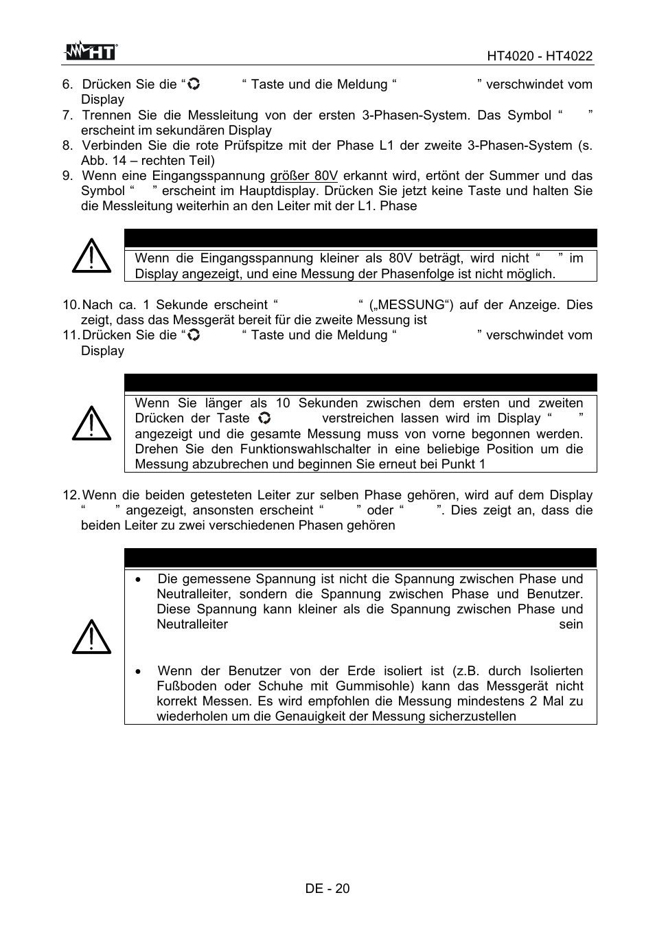 Warnung | HT instruments HT4022 User Manual | Page 113 / 152