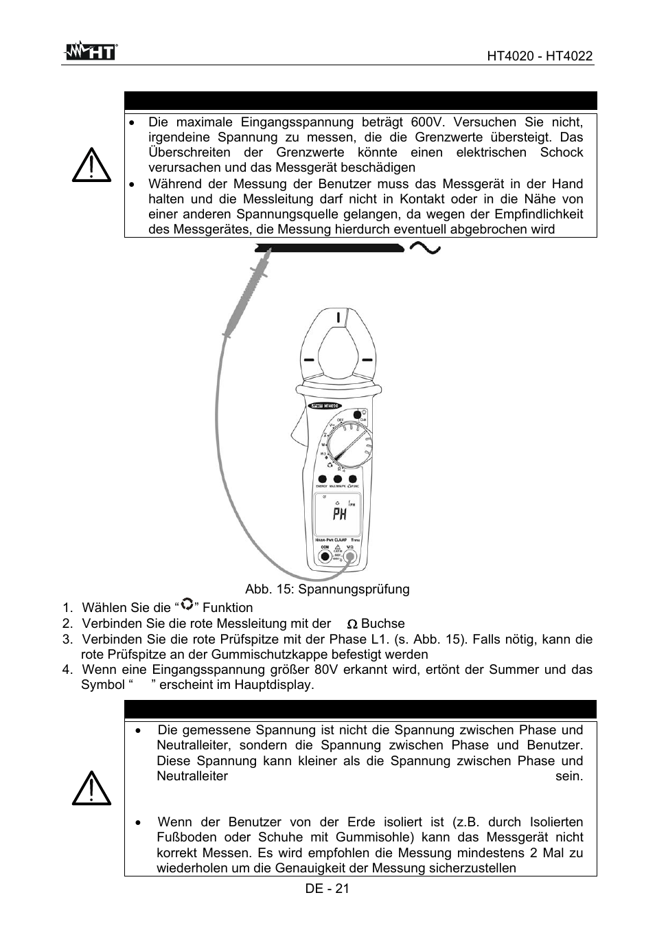 Warnung | HT instruments HT4022 User Manual | Page 114 / 152