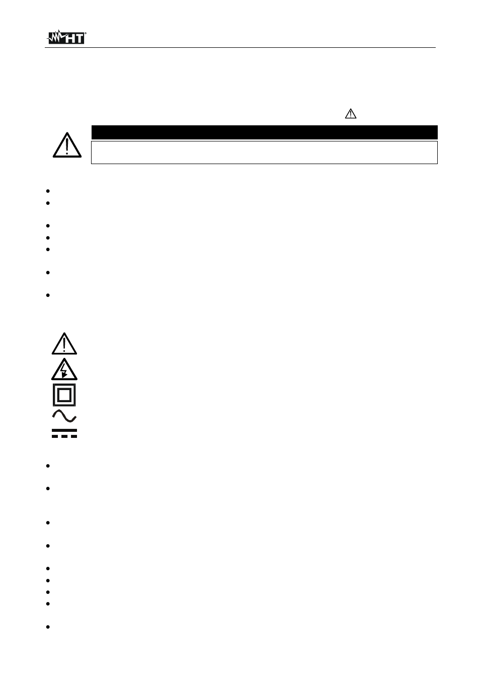 Precauzioni e misure di sicurezza, Attenzione | HT instruments HT4022 User Manual | Page 5 / 152