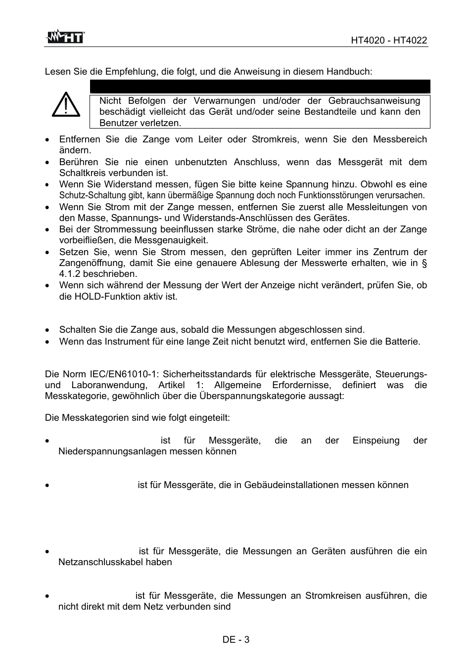 Warnung | HT instruments HT4022 User Manual | Page 96 / 152