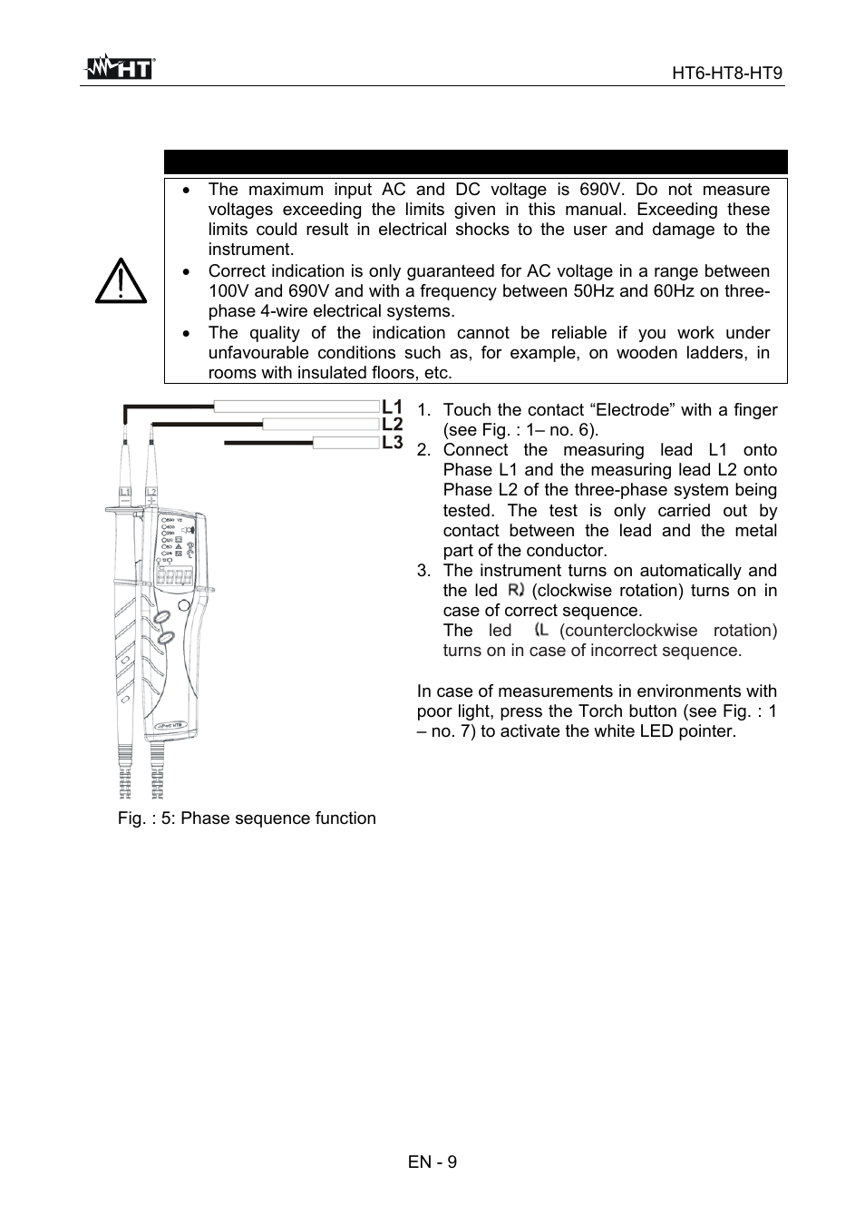 Warning | HT instruments HT9 User Manual | Page 10 / 16