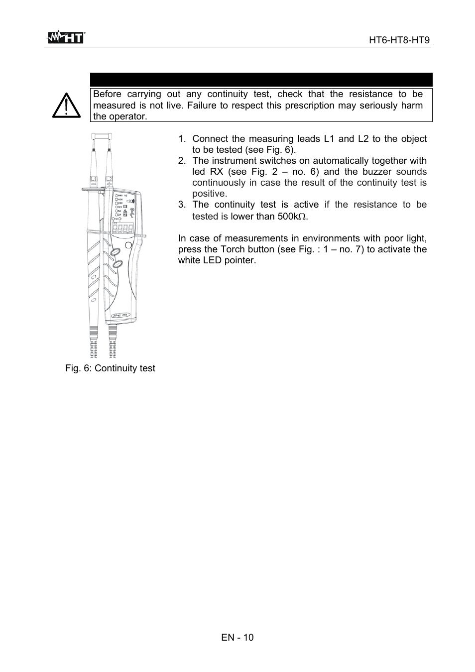 Warning | HT instruments HT9 User Manual | Page 11 / 16