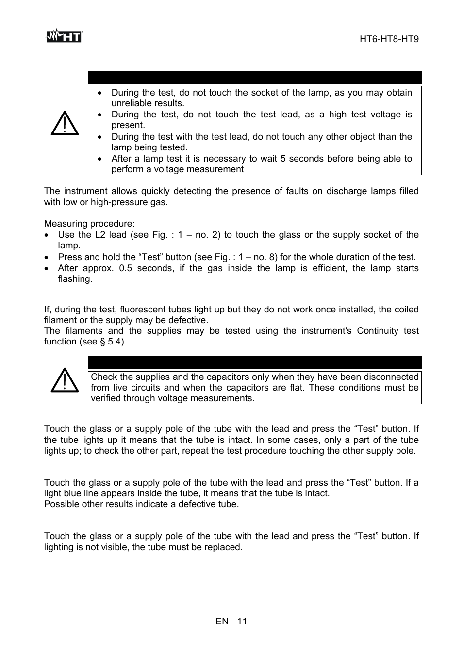 Warning | HT instruments HT9 User Manual | Page 12 / 16