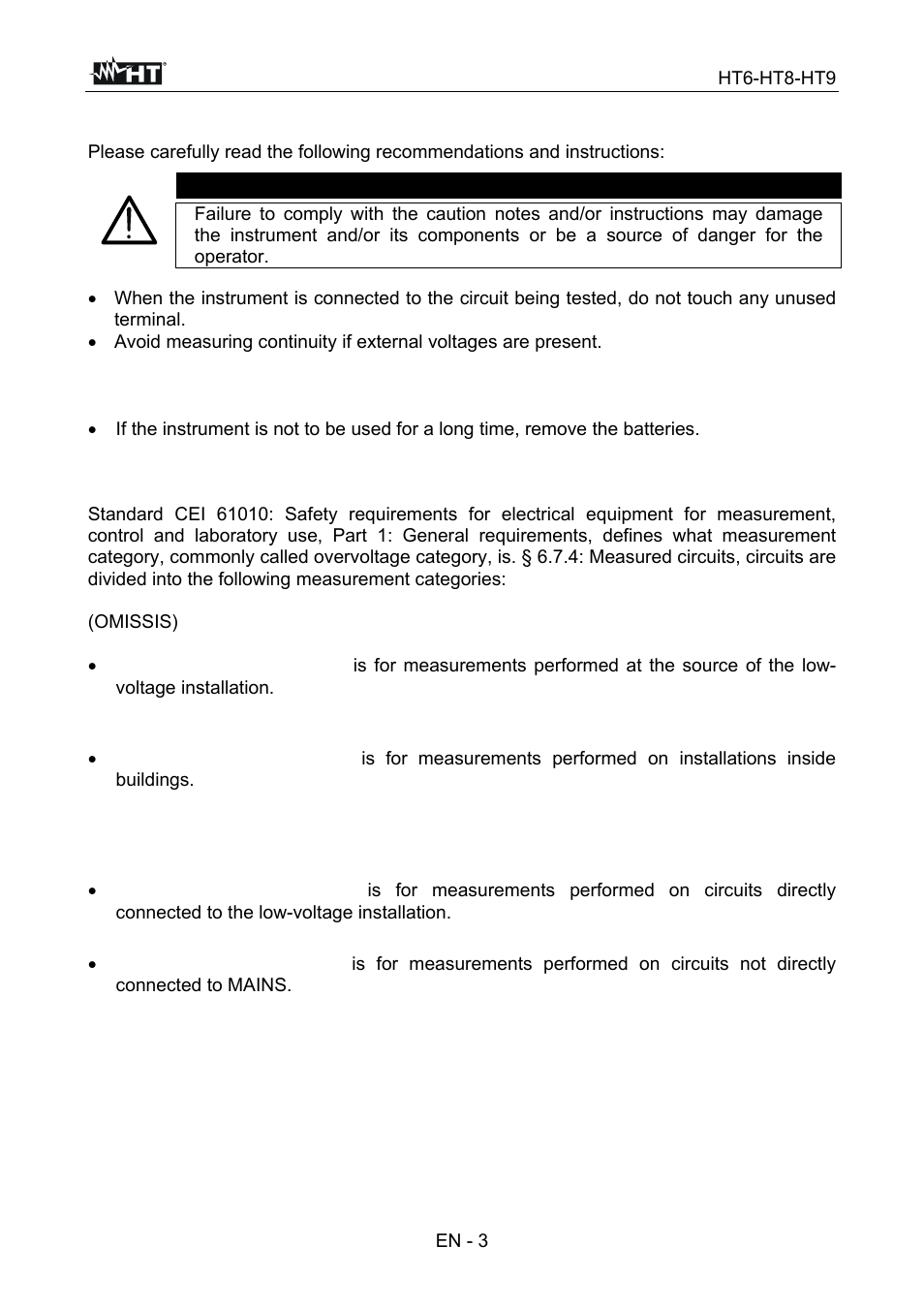 Warning | HT instruments HT9 User Manual | Page 4 / 16