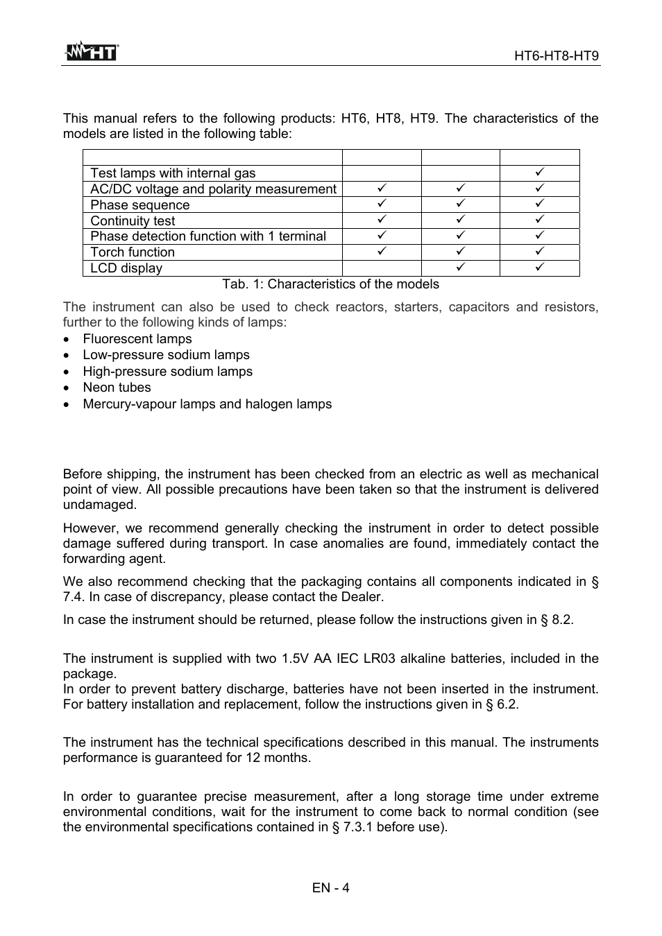 General description, Preparation for use | HT instruments HT9 User Manual | Page 5 / 16