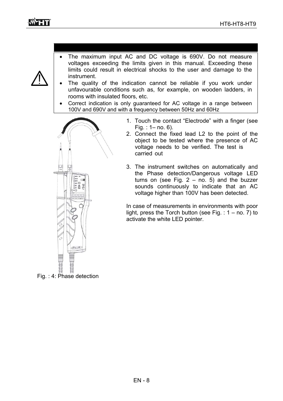 Warning | HT instruments HT9 User Manual | Page 9 / 16