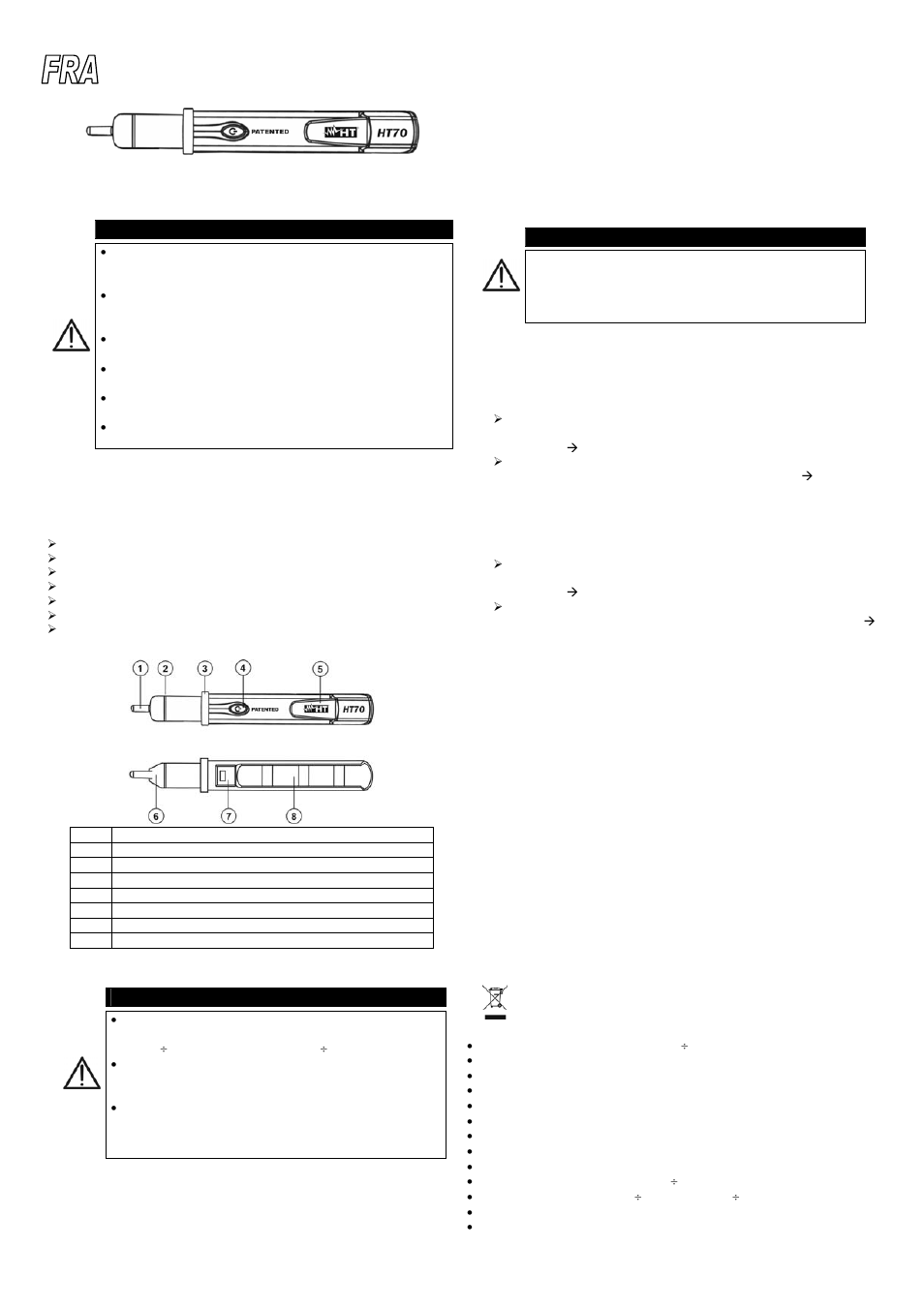 Manuel d’utilisation, Détecteur de tension et séquence des phases ht70, Précautions et mesures de sécurité | Attention, Introduction, Caractéristiques, Description, Essai séquence et concordance des phases, Fonction de détecteur de tension, Remplacement des batteries | HT instruments HT70 User Manual | Page 5 / 6