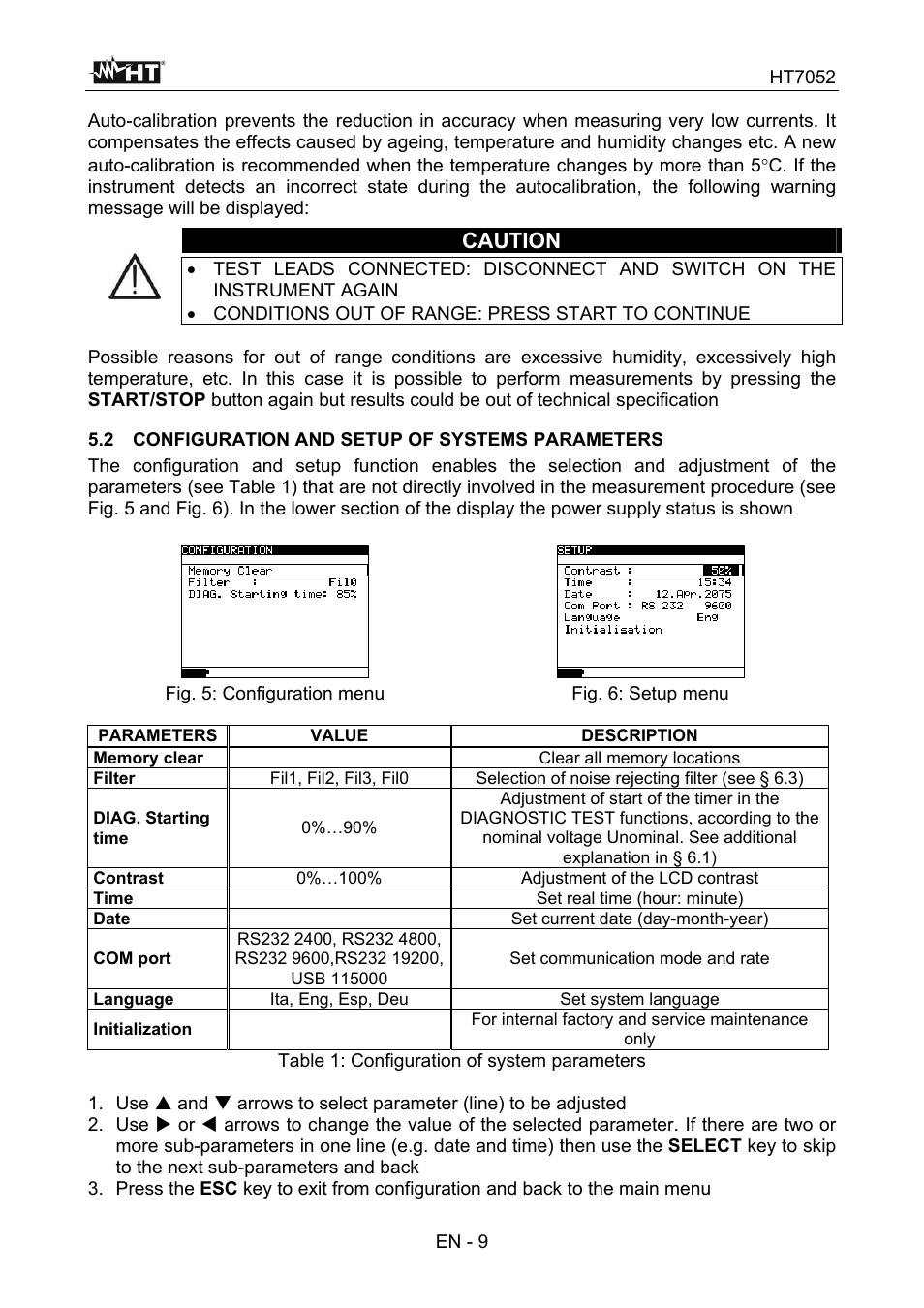 Caution | HT instruments HT7052 User Manual | Page 11 / 120