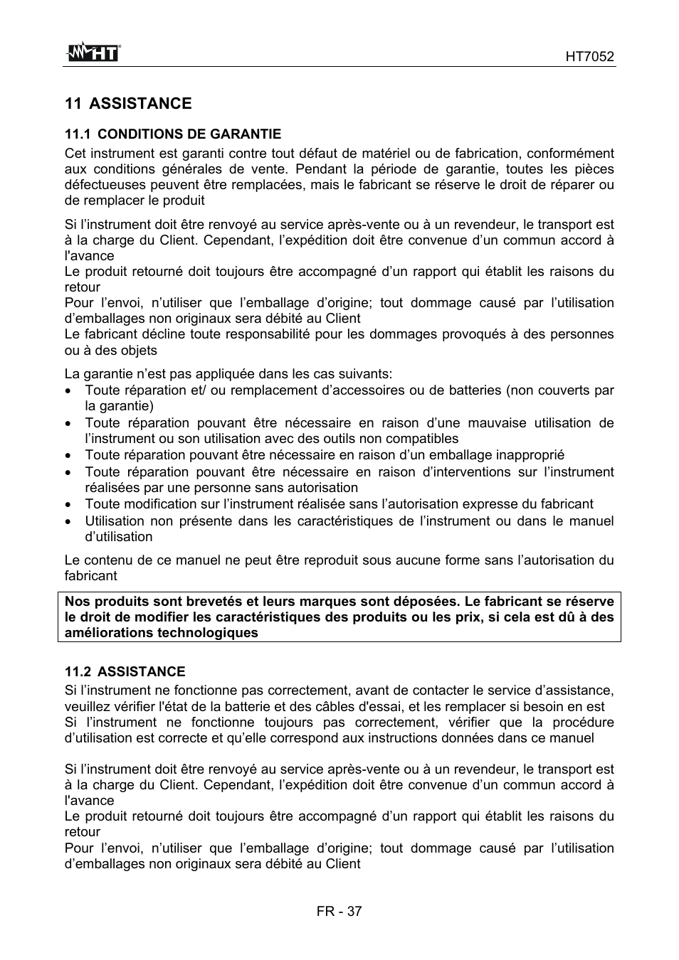 11 assistance | HT instruments HT7052 User Manual | Page 119 / 120